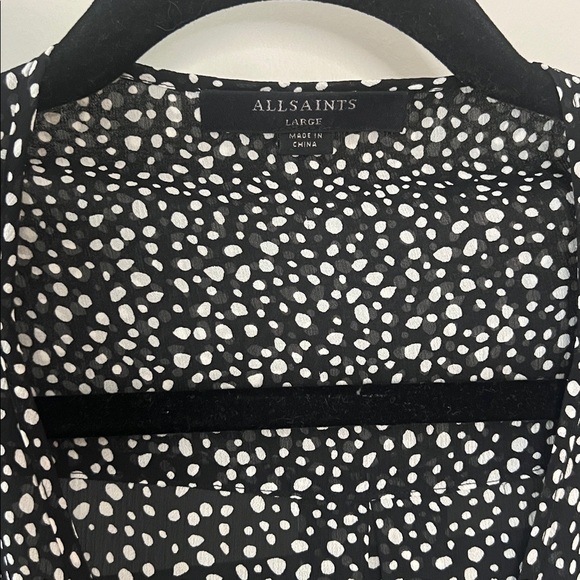 All Saints Penny Splash v-neck long sleeve polka dot draped sheer top L - Picture 6 of 7